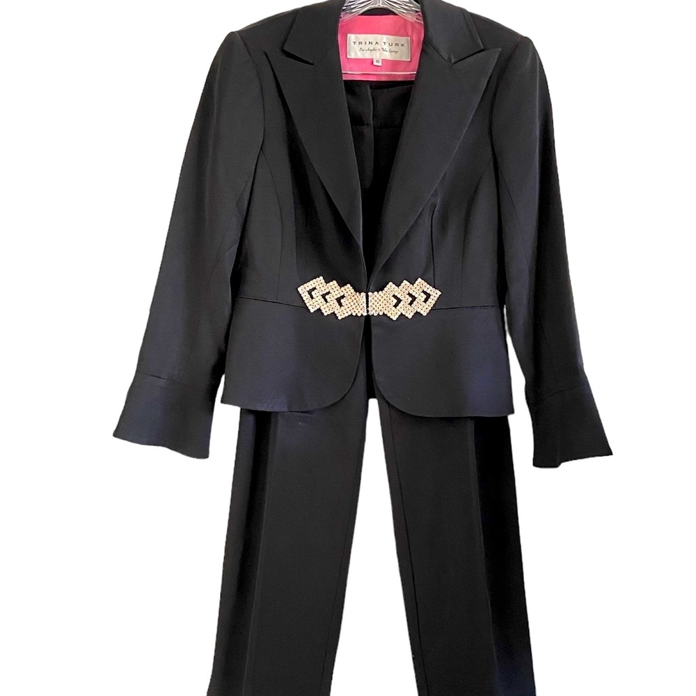Trina Turk Black 2pc. Pant Suit with Crystal Embellishments | Size 8-10